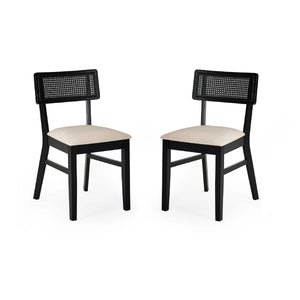 BLACK DINING CHAIRS ON A WHITE BACKGROUND
