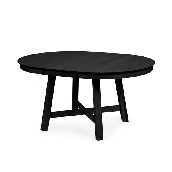 BLACK DINING TABLE EXTENDED ON A WHITE BACKGROUND
