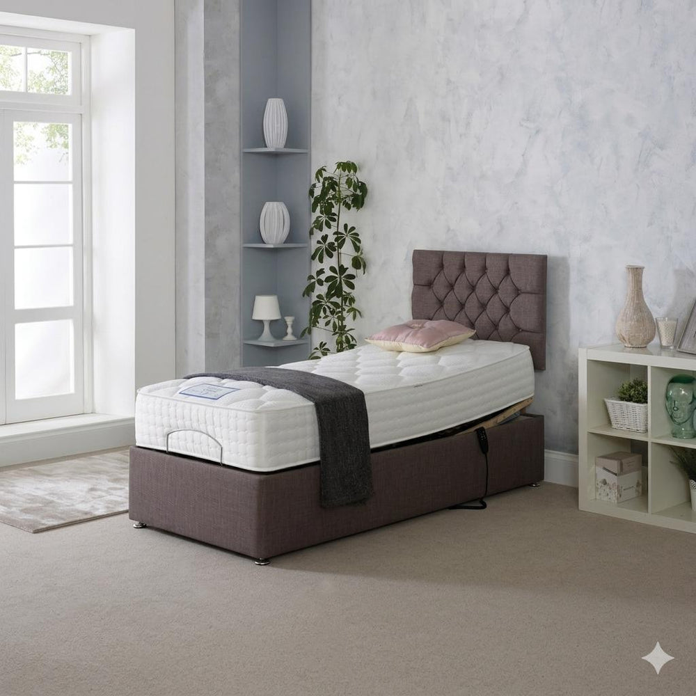 Adjustable Bed with mattress and headboard on a white background