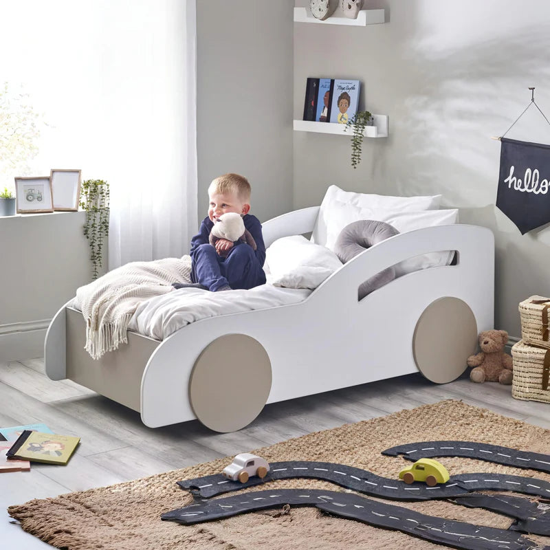 Children's bed designed like a car on a white background