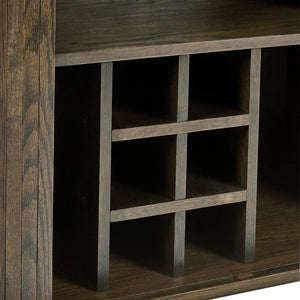Wooden shelf with a dark brown finish