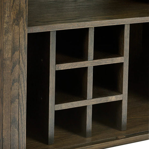 Wooden shelf with a dark brown finish