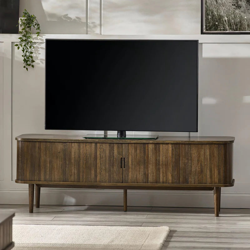 Wooden sideboard with white top on a white background