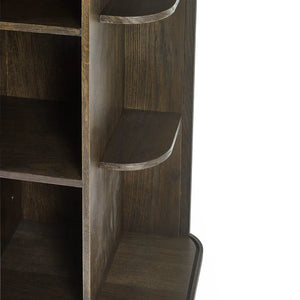 Wooden bookshelf with curved shelves on a white background