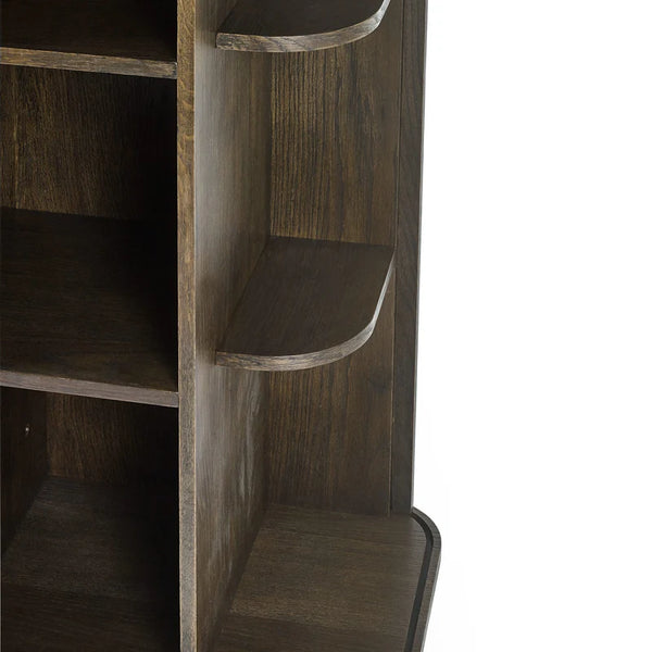 Wooden bookshelf with curved shelves on a white background
