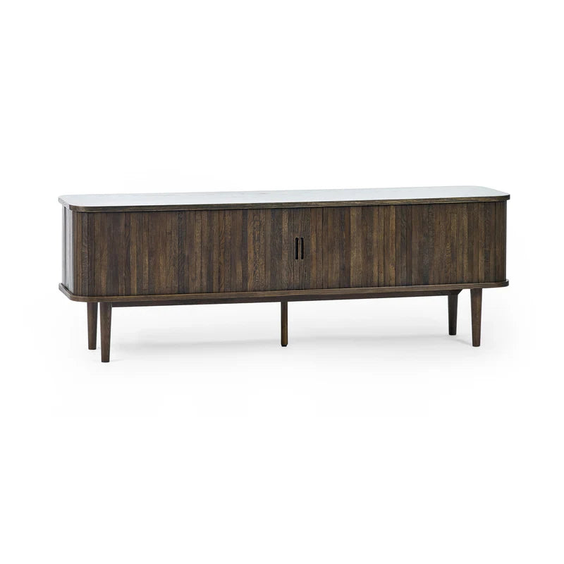 Wooden sideboard with white top on a white background