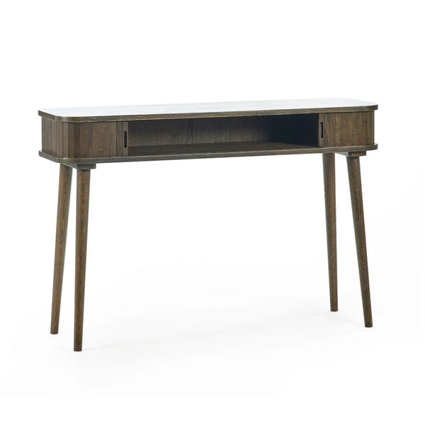 Wooden desk with a white top on a white background
