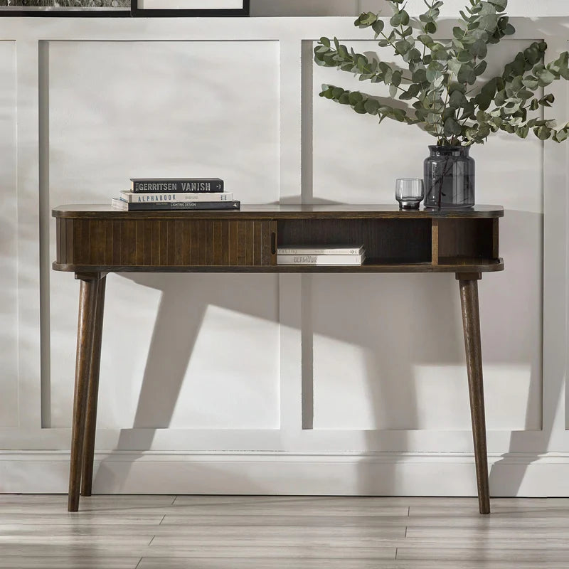Wooden desk with a white top on a white background