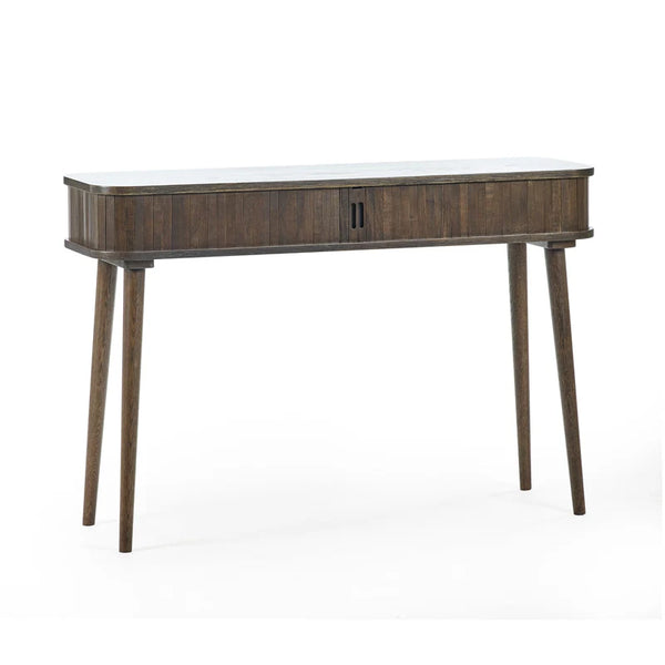 Wooden desk with a white top on a white background