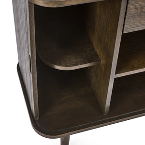 Wooden shelf with multiple shelves on a white background