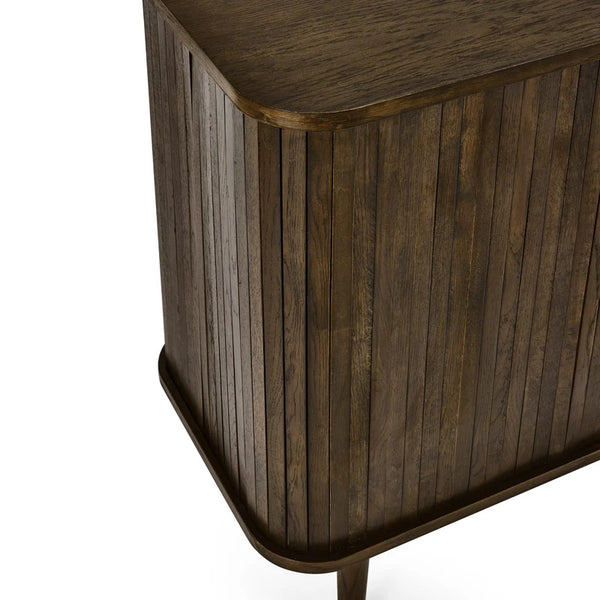 Wooden sideboard with a white background