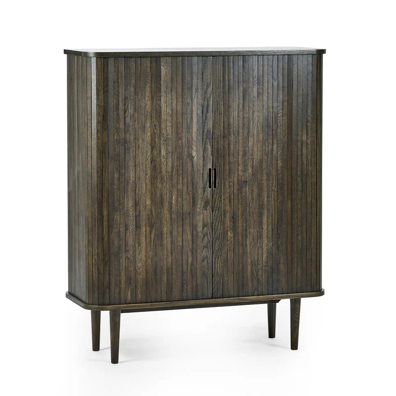 Wooden cabinet with a dark finish on a white background