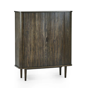 Wooden cabinet with a dark finish on a white background