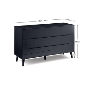 Black dresser with dimensions labeled on a white background
