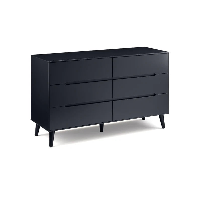 Black dresser with six drawers on a white background