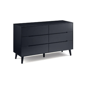 Black dresser with six drawers on a white background