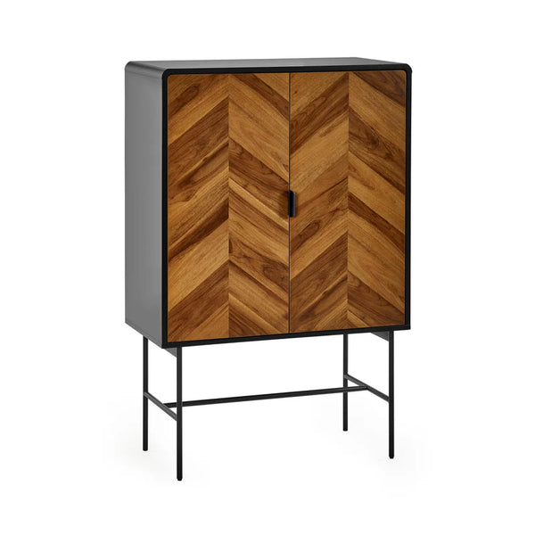Wooden cabinet with chevron pattern on a white background