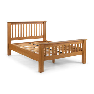 Wooden bed frame on a white background