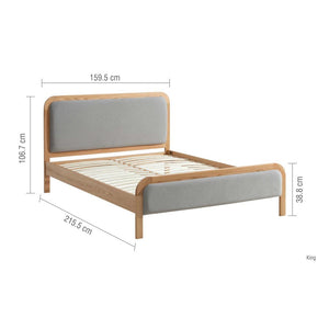 Bed with dimensions labeled on a white background