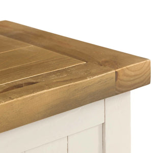 Wooden countertop on a white cabinet