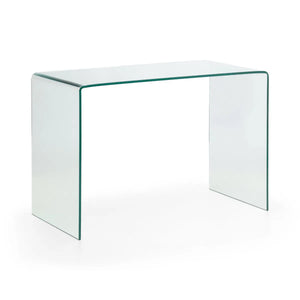 Clear glass desk on a white background