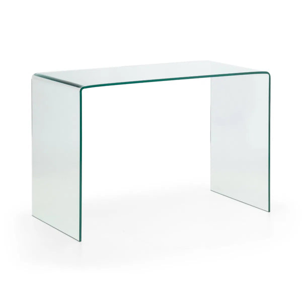 Clear glass desk on a white background