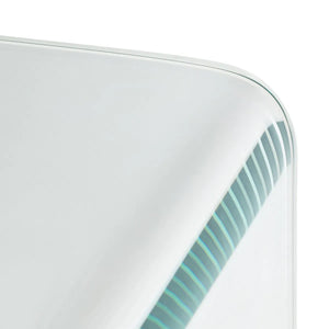 Close-up of a glass desk on a white background