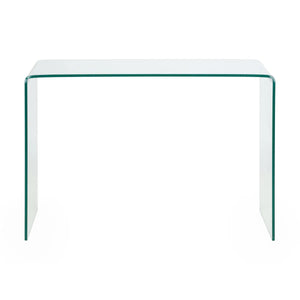 Clear glass side table on a white background