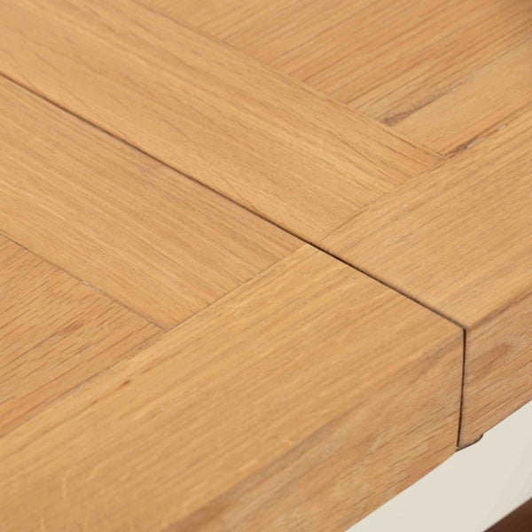 Close-up of a wooden deck with a herringbone pattern