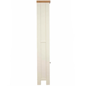 White wooden bookcase with a natural wood top on a white background