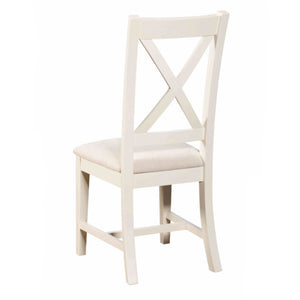 White chair with a cushioned seat on a white background