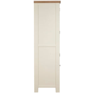 White cabinet with a wooden top on a white background
