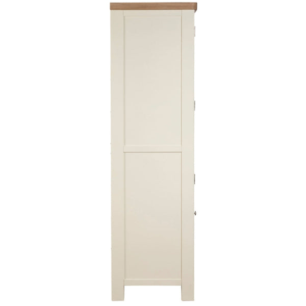 White cabinet with a wooden top on a white background