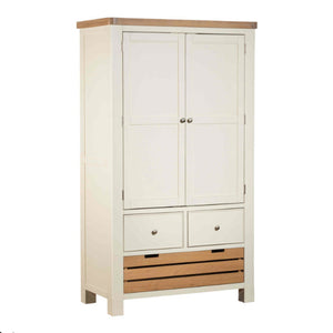 White wardrobe with wooden accents on a white background
