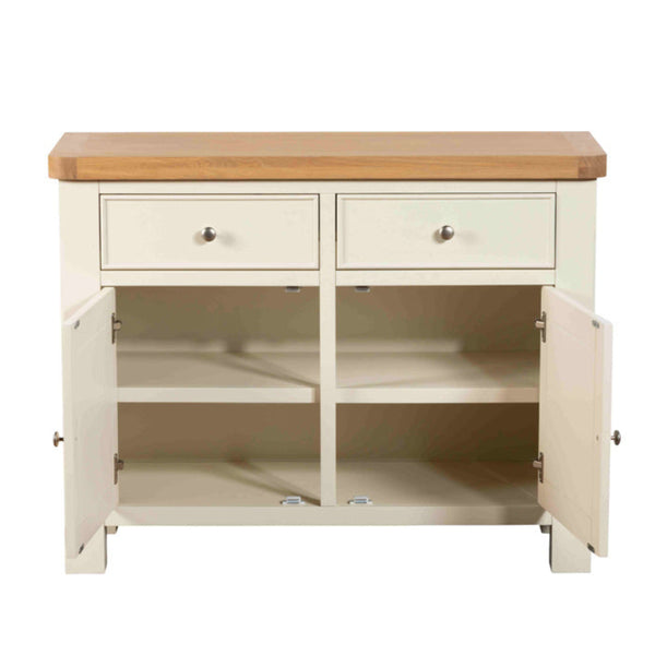 Cabinetry with wooden top and white base on a white background