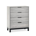 Gray dresser with three drawers on a white background