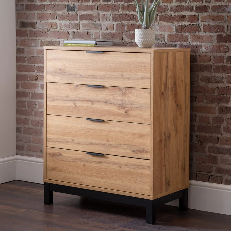 Wooden dresser with multiple drawers on a white background