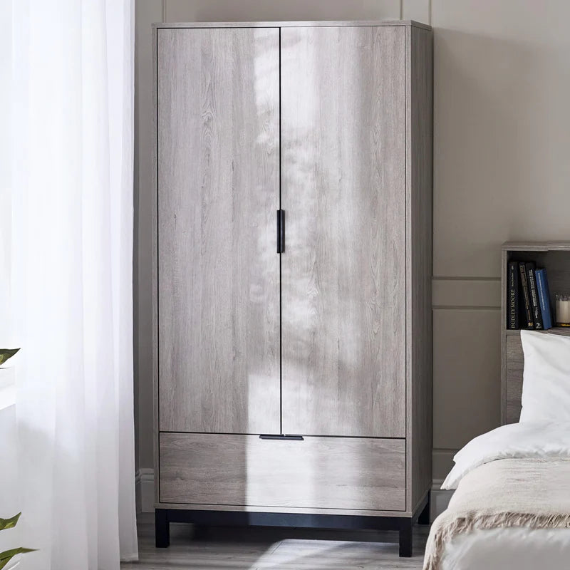 Wooden wardrobe with two doors on a white background