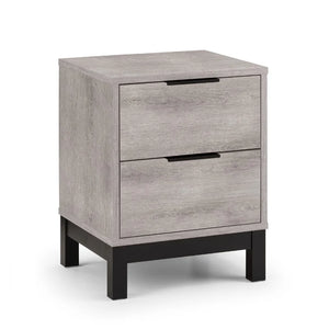 Wooden nightstand with two drawers on a white background
