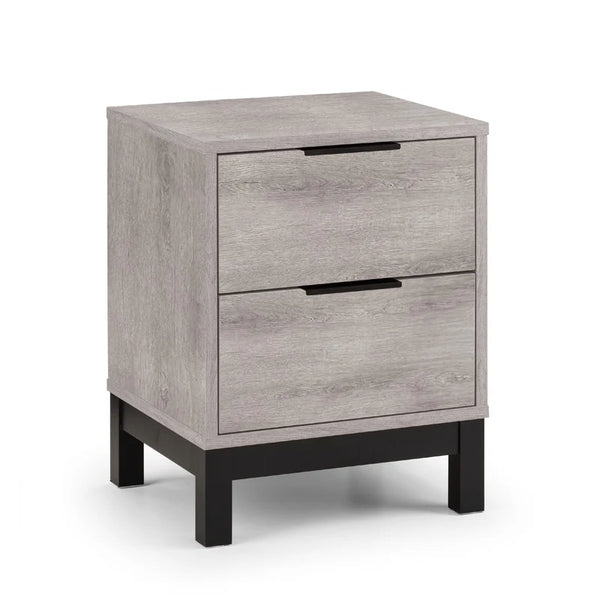 Wooden nightstand with two drawers on a white background