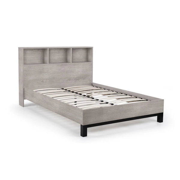 Gray wooden bed frame on a white background