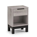 Gray nightstand with a drawer on a white background