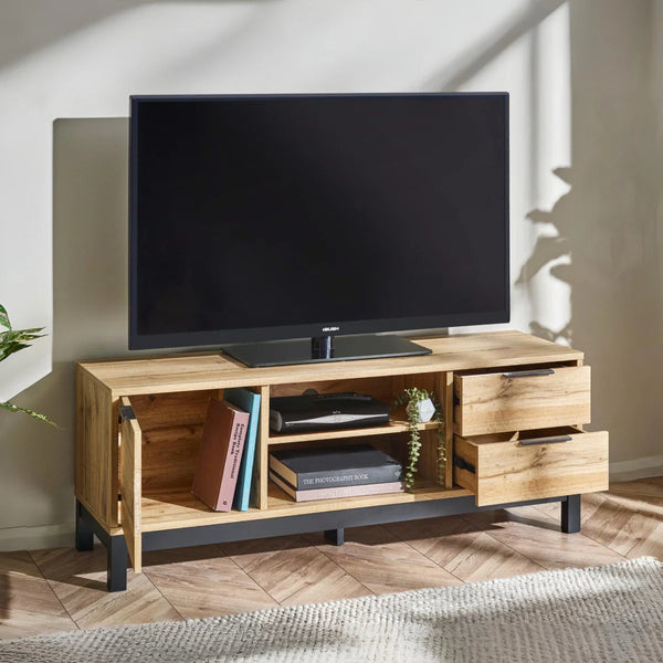 Bacton oak TV unit drawer detail roomshot