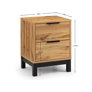 Wooden nightstand with dimensions on a white background