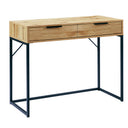Wooden dressing table with black metal legs on a white background