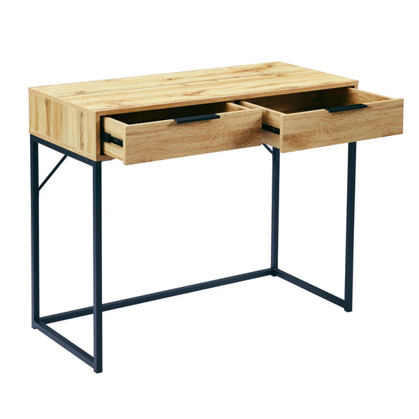 Wooden dressing table desk with two drawers on a white background