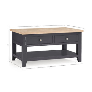 Coffee table with dimensions on a white background