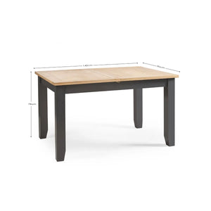 Dining table with dimensions labeled on a white background