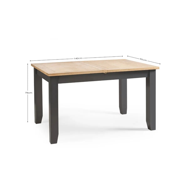 Dining table with dimensions labeled on a white background