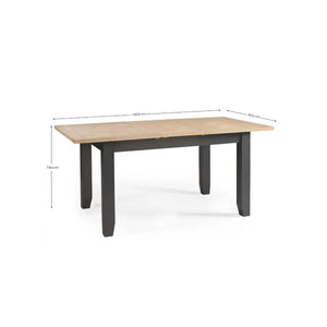 Dining table with dimensions labeled on a white background
